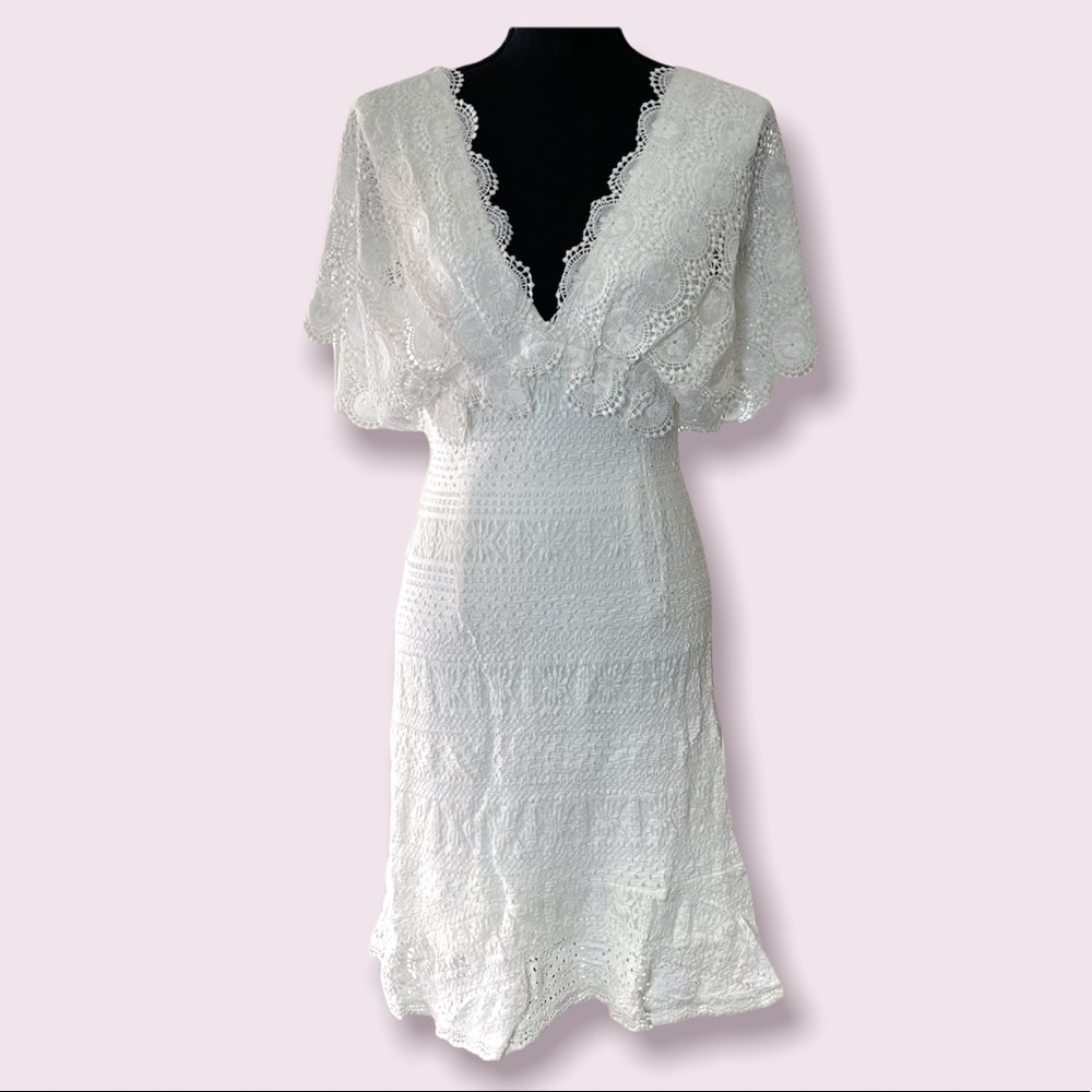 Foxiedox ivory crochet lace midi dress new